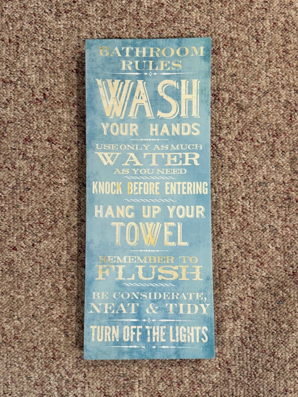Bathroom Rules Wall Art Sign Blue Rustic Farmhouse Bathroom Decor 20x8